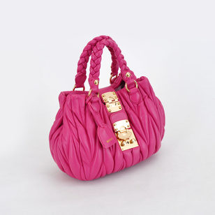 Pink Quilting Lamb Skin Leather Lock Closure Handle Bag