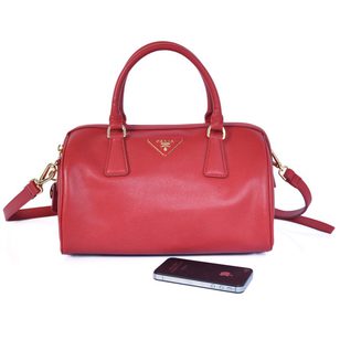 Fuschia Saffiano Leather Column Handle Bag