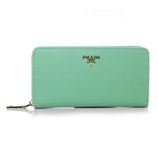 Green Saffiano Leather Zipper Long Wallet