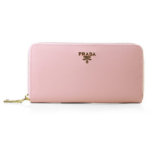 Pink Saffiano Leather Zipper Long Wallet