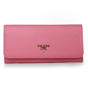 Pink Saffiano Leather Button Flap Closure Wallet