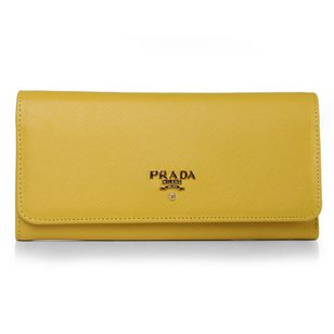 Yellow Saffiano Leather Button Flap Closure Wallet