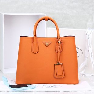 Orange saffiano leather double bag