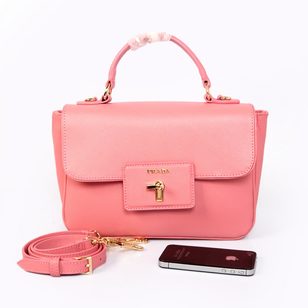 Pink Saffiano Leather Flap Handle Bag