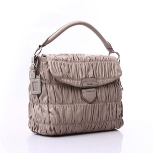 Ruched Nappa Leather Gaufre Pattina Flap Handle Bag