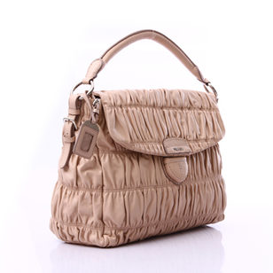 Ruched Nappa Leather Gaufre Pattina Flap Handle Bag