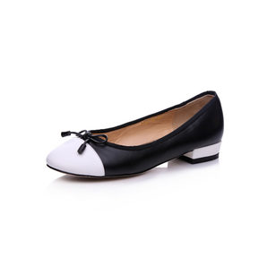 Black leather with white round head bow-tie flat