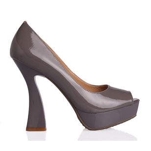 Gray Patent Leather Peep Toe Platform Pump