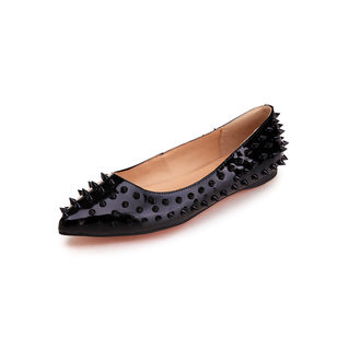 Black Pattern Leather Rivets Pointed Flat