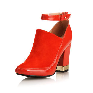 Red Patent & Suede Leather Ankle Boot