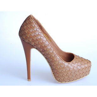 Coffee Woven Leather Platform Pump