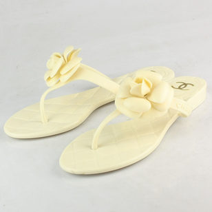 Beige Camellia with Beige Flat Flip Flop