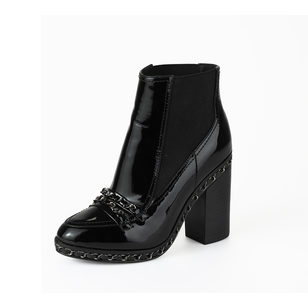 Black patent leather short boots