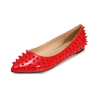 Red Pattern Leather Rivets Pointed Flat