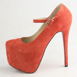 Orange Suede Leather Hidden Platform Mary Jane Pump