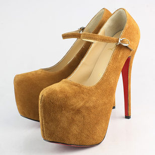 Coffee Suede Leather Platform Mary Jane Pump