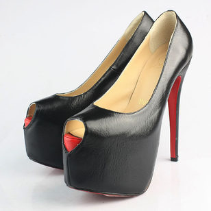 Black Lamb Leather Peep Toe Platform Pump