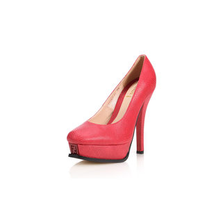 Lizard pattern red leather platform pump