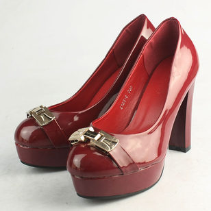 Red Patent Leather Platform Pump with Metal Logo