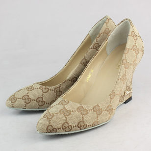 Beige GG Fabric Wedge Heel