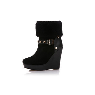 Suede Leather Wedge Pump Boot