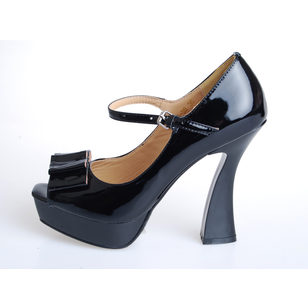 Black Patent Leather Peep Toe Mary Jane Pump