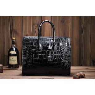 Croco pattern leather handle bag