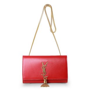 Red Leather Clutch with Metal Tassel