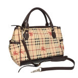 Burberry Beige Medium Check Brown Leather Trim  Handbag Bag with Should Strap