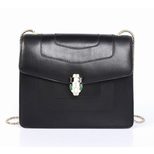 Bvlgari Black Leather Serpenti Snake Closure Bag