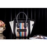 Celine Luggage Micro Top Handle Tote multi color strip cotton fabric