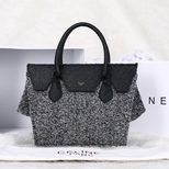 Celine Gray cashmere with black ostrich leather flap tote