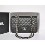 Chanel Black Ball Skin Leather Quilting Chain Bag (Nickel)