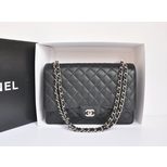 Chanel Black Ball Skin Leather Quilting Chain Bag (Nickel)