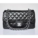Chanel Black Lamb Skin Leather Quilting 2.55 Chain Bag (Nickel)