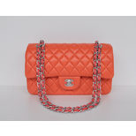 Chanel Orange Lamb Skin Leather 2.55 Classic flap bag (Nickel)