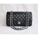Chanel Black Lamb Skin Leather Quilting 2.55 Chain Bag (Nickel)