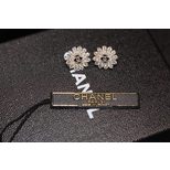 Chanel Rhinestone flower double C logo 925 silver earrings