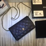 Chanel WOC 33814 black caviar gold chain