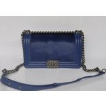 Chanel Blue leather & calf hair flap bag