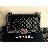 Chanel CALFSKIN BOY CHANEL FLA BAG EMBELLISHED WITH INTERLACED CHAINS