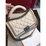 Chanel Original leather chain lace up edge flap boy bag