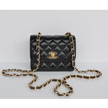 Chanel Black Lamb Skin Leather Double Turn Lock Chain Shoulder Bag