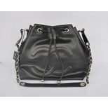 Chanel Black cow hide leather bucket bag