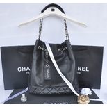 Chanel leather drawstring bucket bag