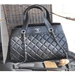 Chanel Black lamb skin leather top handle chain shoulder bag