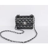 Chanel Black Lamb Skin Leather Turn Lock Chain Shoulder Bag