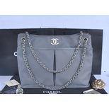 Chanel gray nylon tote