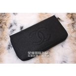 Chanel Zip Around Wallet Black Ball Skin Leather