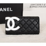 Chanel Black lamb skin leather long wallet